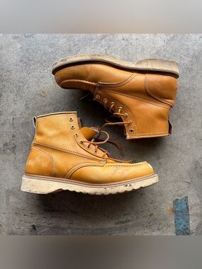 DISTRESSED MONTGOMERY WARDS MUSTARD LEATHER ENGINEER PACKER CHORE BOOTS